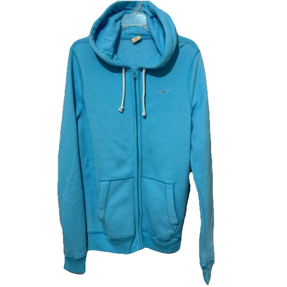 HOLLISTER California SMALL Light Blue Full Zip Snap Hoodie Sweatshirt POCKETS